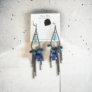 Ava Ro sterling silver Swarovski elements crystal blue dangle earrings formal